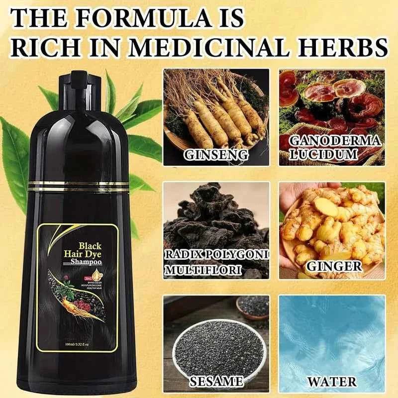 2pcs Black Hair Colouring Shampoo Natural Herbal Essence 3 in 1 Colouring Shampoo Clean Dandruff Removing for Covering White