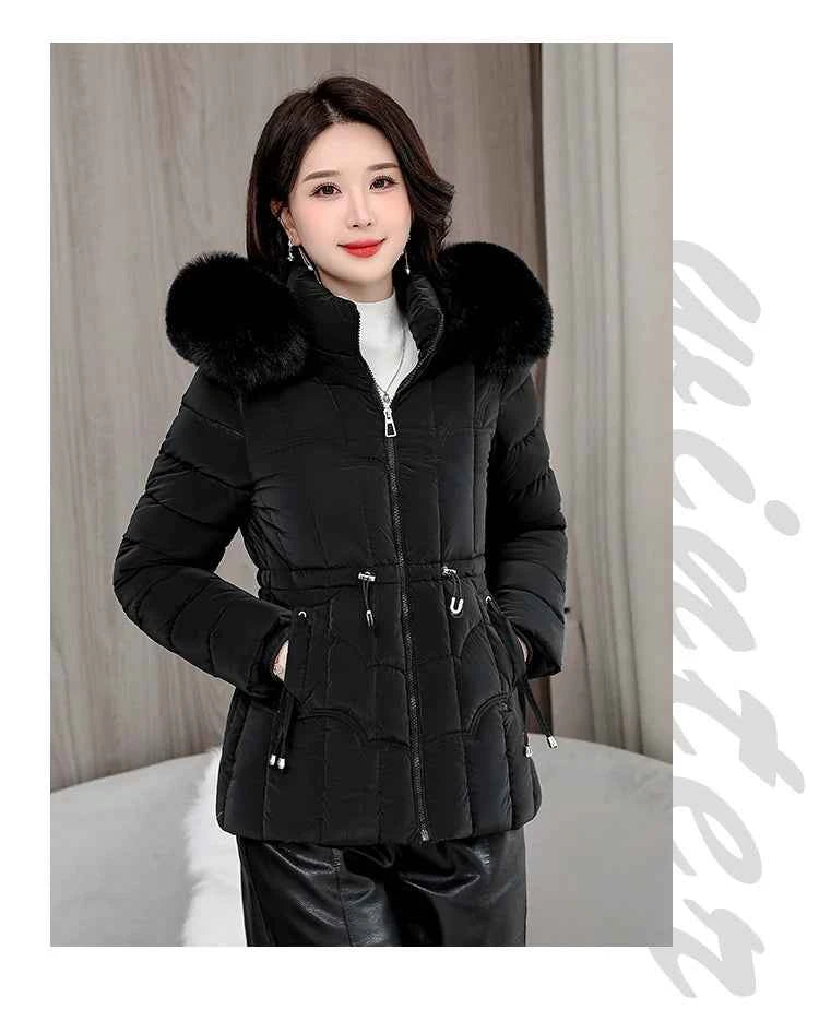 Winter 2025 New Down Jacket Women Parkas Fashion High-Quality Warm Cotton Padded Coat Ladies Short Overcoat Hooded Overwear Tops