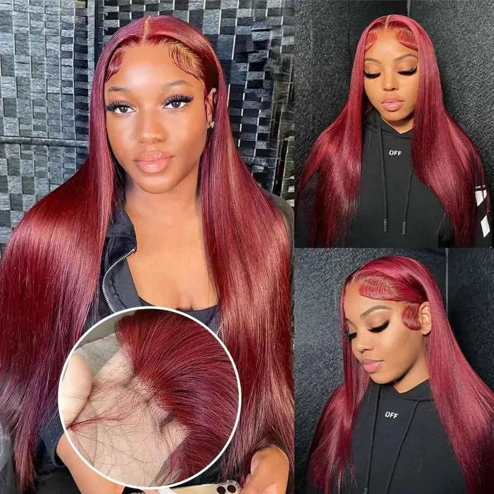 36 Inch 99J Burgundy Lace Front Wigs Human Hair 13x6 Straight Lace Front Wigs Pre Plucked for Women 180% Density Straight Wigs
