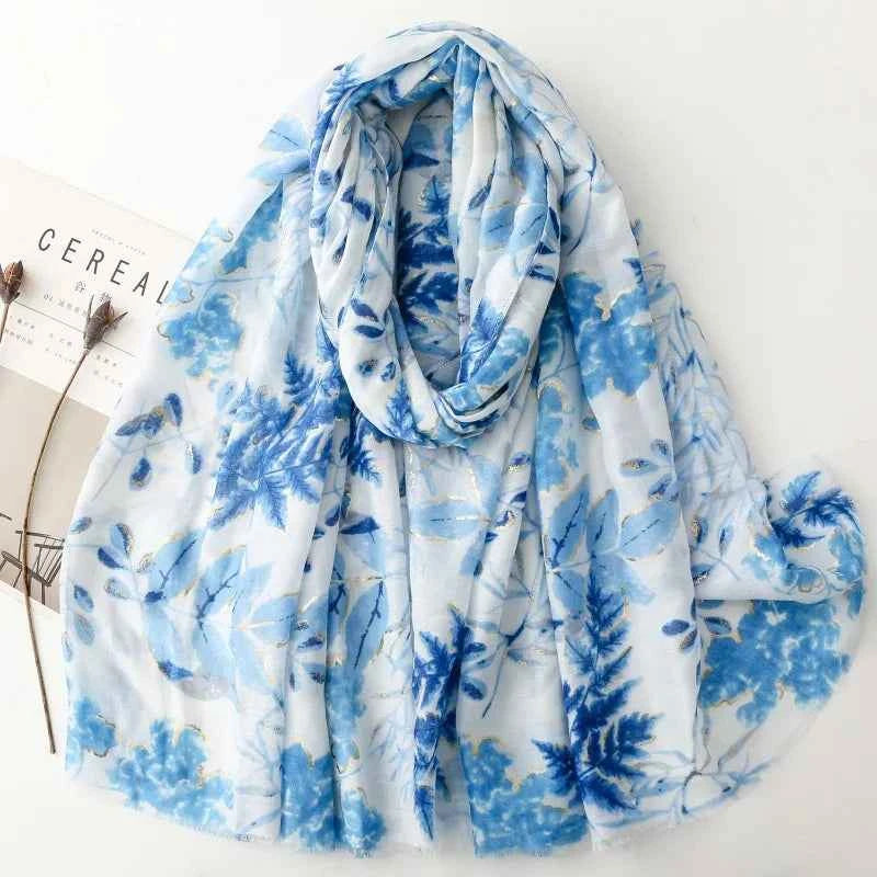 Winter Lurex Leaf Floral Fringe Cotton Viscose Shawls Scarf Lady High Quality Wrap Pashmina Stole Bufandas Muslim Hijab 180*90Cm