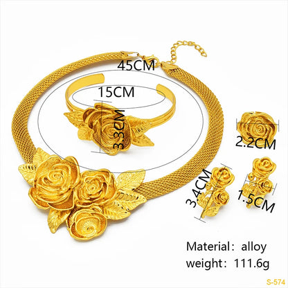 ANIID Dubai Ethiopian Jewelry Set Wedding For Women 24K Gold Color African Bridal Choker Rose Necklace Set Wholesale Gifts