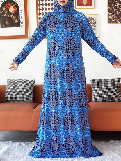 2025 Floral Ramadan Muslim Dress Solid Color Khimar Kaftan Abaya Robe with Attached Hijab Middle East Prayer Garment for Women - AMULET RING STORE