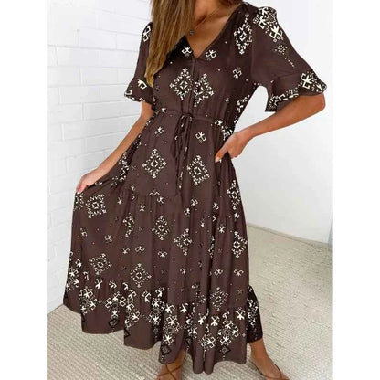 Plus Size Womens Summer Loose Boho Flowy Wrap V Neck 3/4 Sleeve Floral Print Slit Beach Wedding Guest Long Maxi Dresses Vistidos