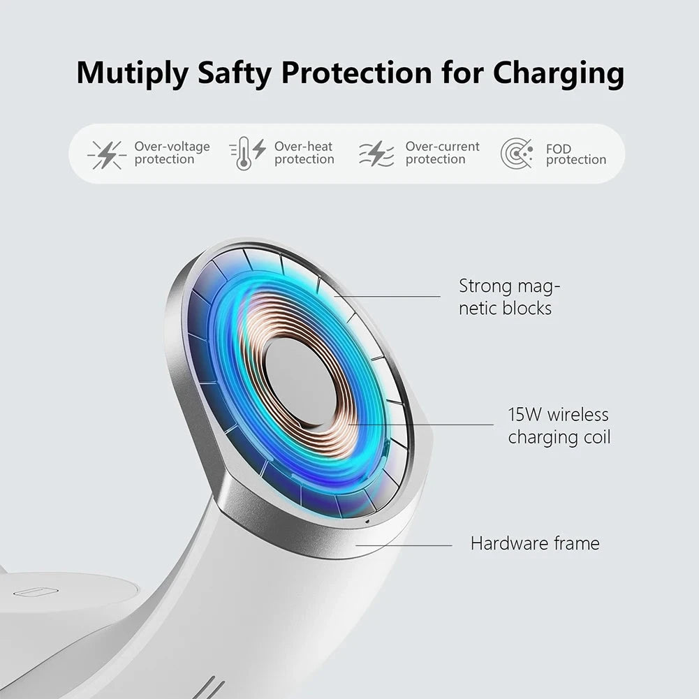 4 in 1 Magnetic Fast Charging Dock Station QC3.0 PD with Desk Lamp Wireless Charger Station Holder for iPhone AirPods IWatch