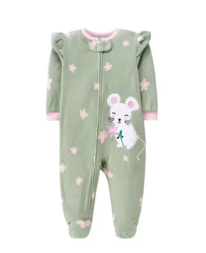 Newborn Infant Baby Girl Rompers 2024 Winter Autumn Warm Micro Fleece Animal Sleepsuit Animal Overall Babe Jumpsuits 0-12 Months - AMULET RING STORE