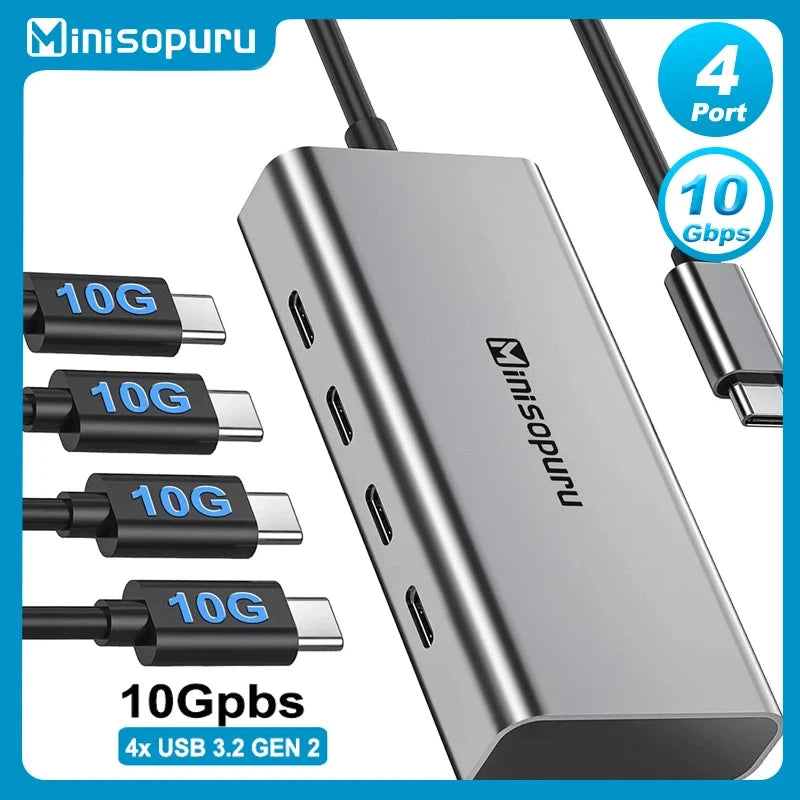 Minisopuru HUB USB C Hub 4 Ports 10Gbps USB Type C to USB C 3.2 Gen1 Hub Adapter for Laptops MacBook Pro Air USB 3.0 Hub