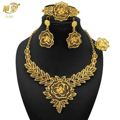 France Luxury 24k Gold Color Jewelry Set For Women Dubai Bridal Wedding Necklace And Earrings Set African Choker Party Gifts