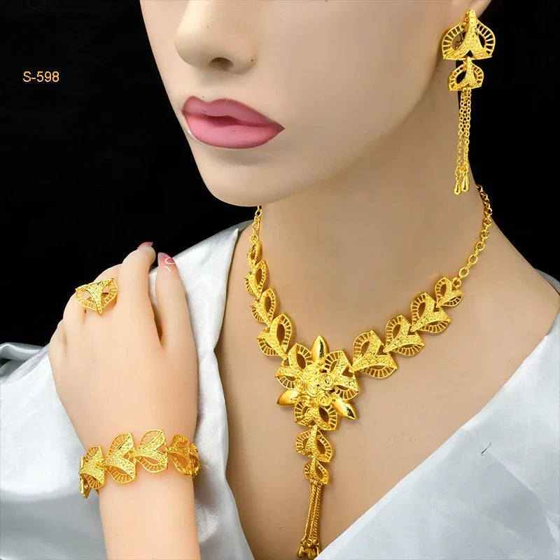 ANIID Africa Luxury Charm Necklace Sets With Tassel for Lady Indian Bridal Nigeria 24k Gold Plated Jewelry Set Party Gifts