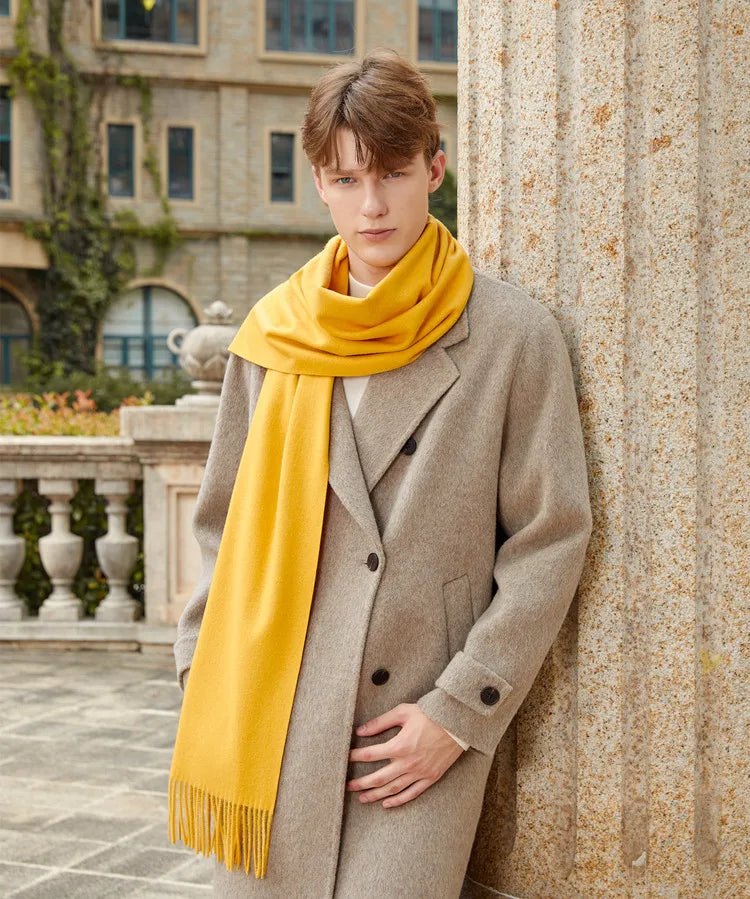 Classic Simple Solid Wool Blend Scarf Women Men Fall Winter High Quality Woolen Shawl Thick Warm Tassel Muffler Female Male Wrap