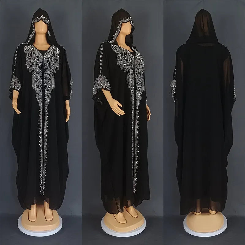 2025 Traditional Hooded Abaya African Dresses for Women Luxury Boubou Dress Africa Clothing Plus Size Dashiki Ankara Outfit Robe