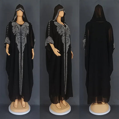 2025 Traditional Hooded Abaya African Dresses for Women Luxury Boubou Dress Africa Clothing Plus Size Dashiki Ankara Outfit Robe