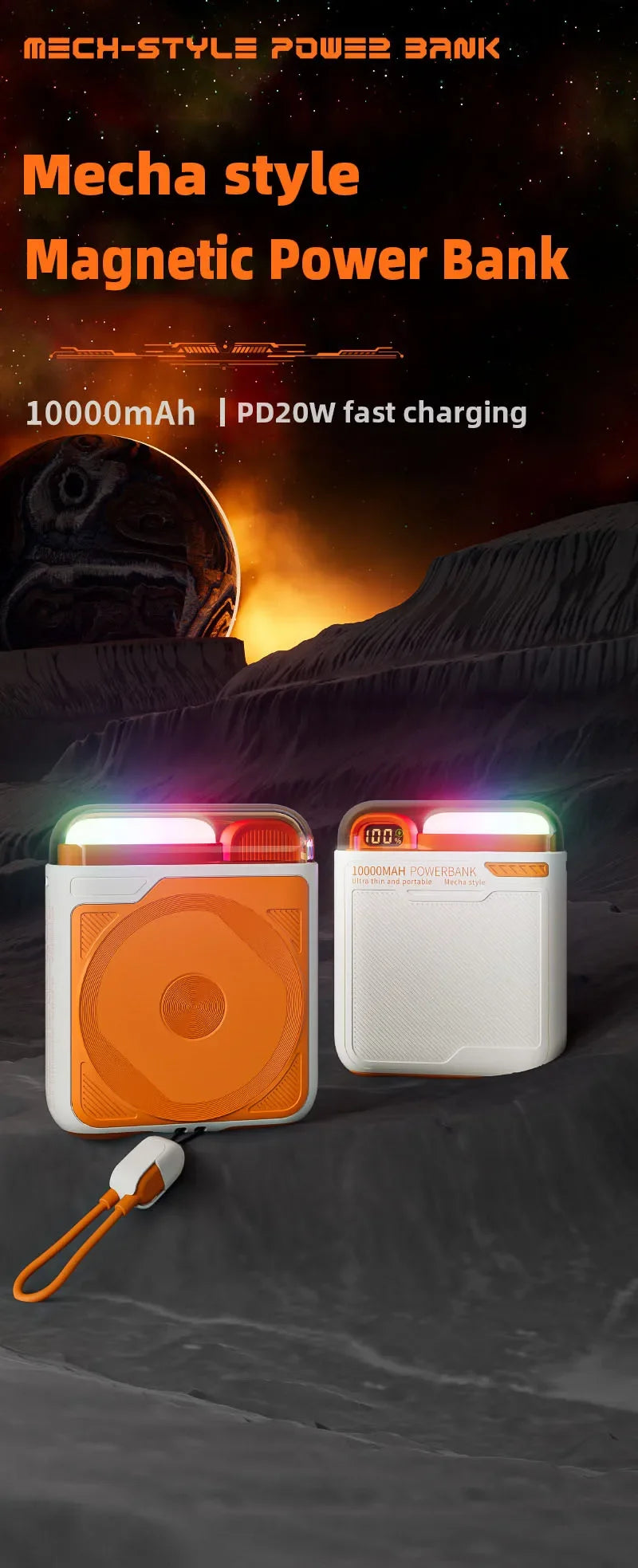 10000mAh Wireless Power Bank with Stand USB C Cable PD20W Fast Charging Magnetic External Spare Battery for IPhone Samsung Xiaom - AMULET RING STORE