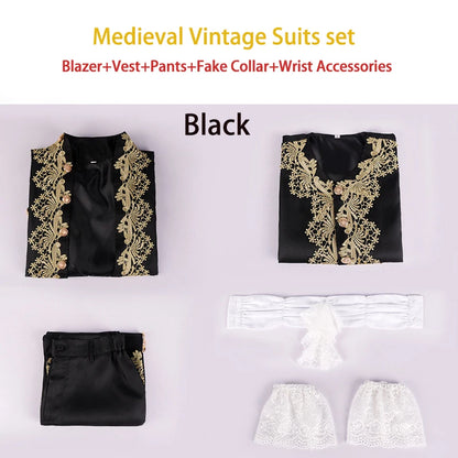 2025 New Medieval Vintage Prince Lace Suits for Men and Women, Halloween Performance Cosplay Three Piece Set(Blazer+Vest+Pants)