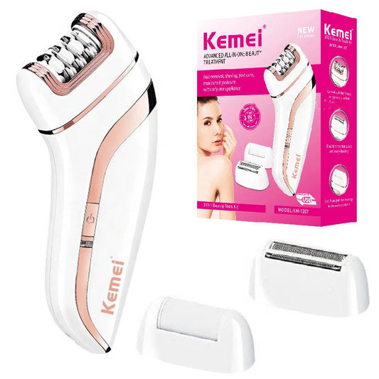 Original Kemei 3in1 Epilator Electric Epilator Facial Body Ladies Legs Bikini Legs Arms Underarm Epilator Rechargeable. - AMULET RING STORE