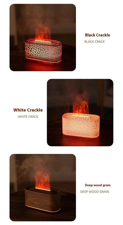 New style seven-color aromatherapy machine, bedroom essential oil aromatherapy lamp, wood grain flame humidifier, desktop cracke