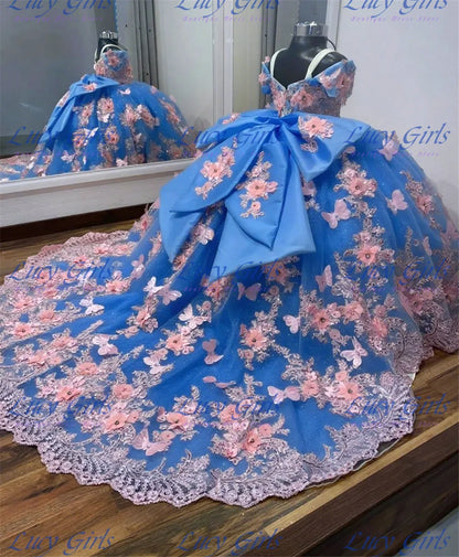 Gorgeous Quality Flower Girl Dress Tulle Fluffy With Exquisite Blue Applique Wedding Dresses Little Girls Birthday Party Gowns