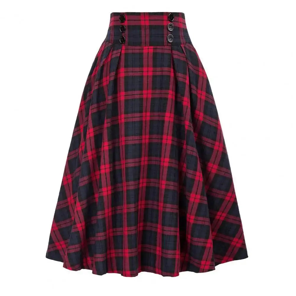 High Waist Plaid Swing Skirt Faionable Large Flounce Midi Skirt Women's Premium Clothing A-Line Silhouette Umbrella Skirt