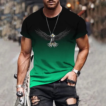 Men's gradient eagle 3D printed T-shirt summer outdoor leisure sports quick-drying short-sleeved tops plus size men's clothing - AMULET RING STORE