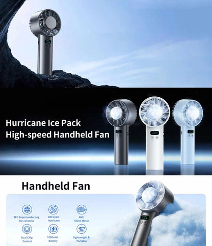 Large capacity handheld fan 5200 mAh High speed refrigeration handheld fan 100 speed outdoor mini fan USB charging portable fan