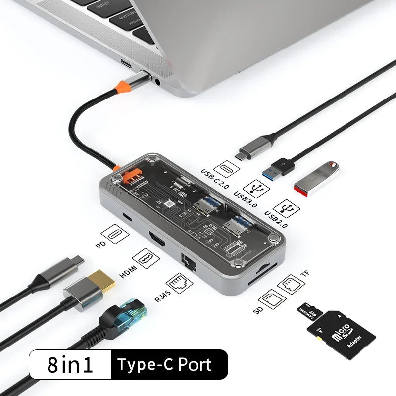 Basix 10 in 1 USB C HUB 4K30Hz Dock Station Type C to HDMI-Compatible RJ45 Ethernet PD100W for MacBook iPad Huawei Sumsang Phone