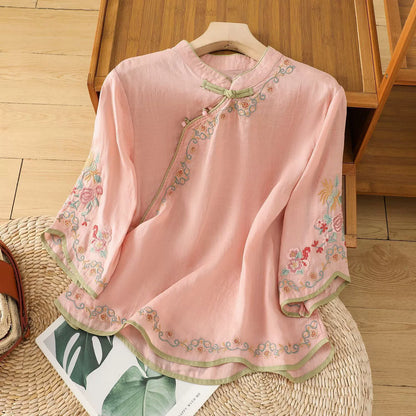 Casual Loose Blouse Shirt Women Clothes Summer Cotton Linen Ladies Tops Tee Blusas Vintage Embroidery Woman Shirt Camiseta Mujer