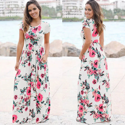 Women Summer Floral Print Maxi  2025 Loose White Boho Beach Dress Women Vintage Evening Party Long Dress Vestidos Female Robe