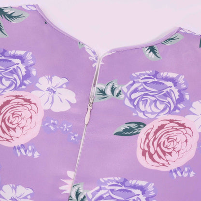 Floral attendant dress - Girls' printed lace lace-trimmed net dress for wedding - Flower girl short-sleeved princess puff-sleeve