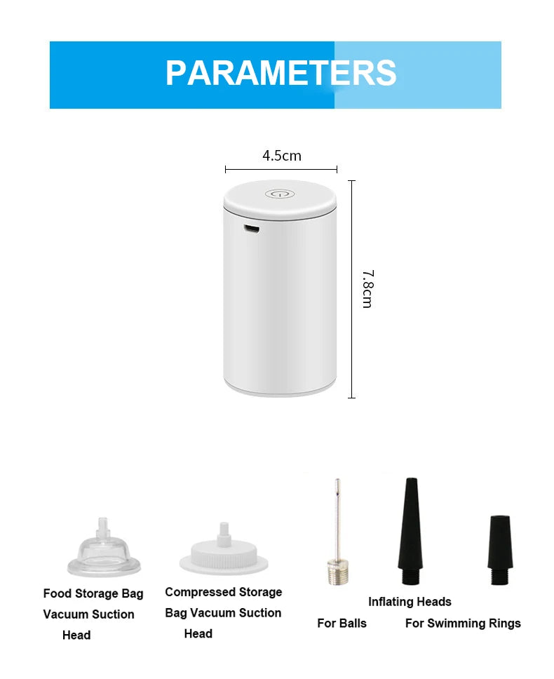 Cordless Electric Vacuum Bag Sealer Pump, Portable USB Charge Vacuum Compression Machine for Food Clothes Storage Bags - AMULET RING STORE