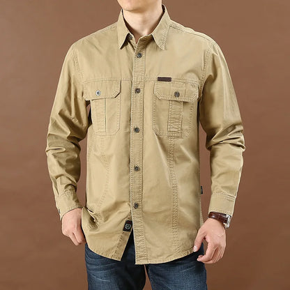 Spring Autumn Denim Men Shirts Long Sleeve 100% Cotton Camiseta Masculina Militar Safari Casual Shirt Size S-4XL 5XL 6XL
