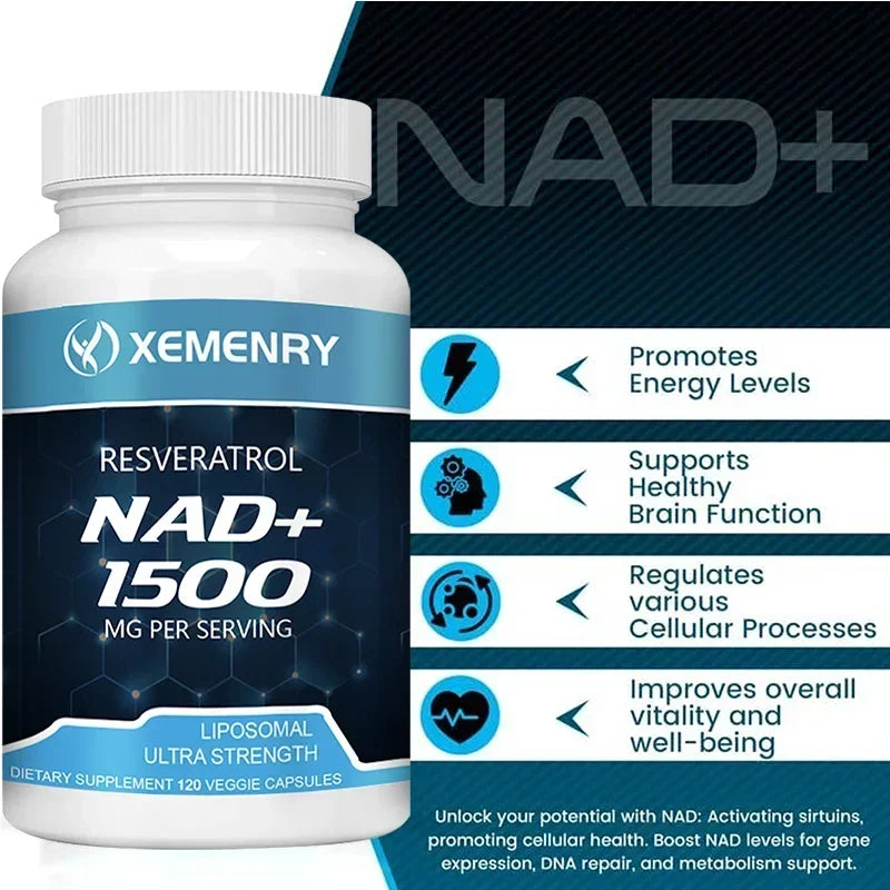 NAD + Resveratrol - Anti aging, Boost Energy, Promotes Cell Repair and Skin Health - AMULET RING STORE