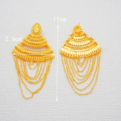 Fan Shape Earrings New Fashion Dubai Gold Color Drop Earrings French African Women Girls Party Gifts Wedding Jewelry Earring