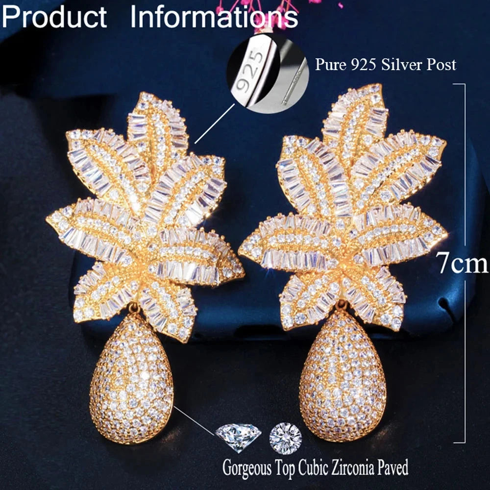 Pera Gorgeous White Cubic Zirconia Silver Color Large Leaf Water Drop Wedding Party Dangle Earrings for Brides Jewelry Gift E606 - AMULET RING STORE