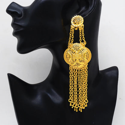 Fan Shape Earrings New Fashion Dubai Gold Color Drop Earrings French African Women Girls Party Gifts Wedding Jewelry Earring