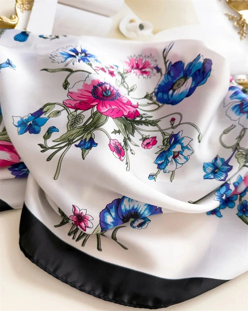 New Floral Print Hair Scarf Women Kerchief Neck Tie Hand Wrist Foulard Shawl Wraps Head Hijab Bandana Echarpe - AMULET RING STORE