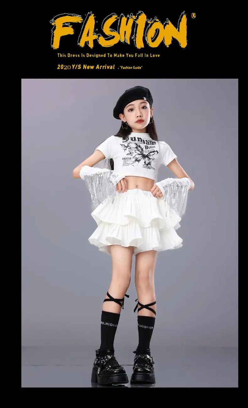 Hip Hop Girls Crop Top Plaid Street Dance Skirt Kids Ribbon Pleated Skirts Teens Jazz Cool Costumes Child Streetwear Clothes Set