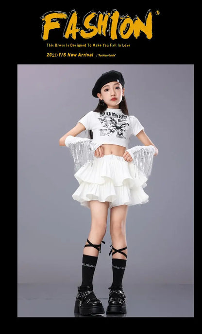 Hip Hop Girls Crop Top Plaid Street Dance Skirt Kids Ribbon Pleated Skirts Teens Jazz Cool Costumes Child Streetwear Clothes Set