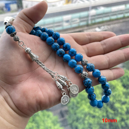 Tasbih turquoise Natural Mongolian gemstone islamic muslim bracelet Blue prayer bead Misbaha