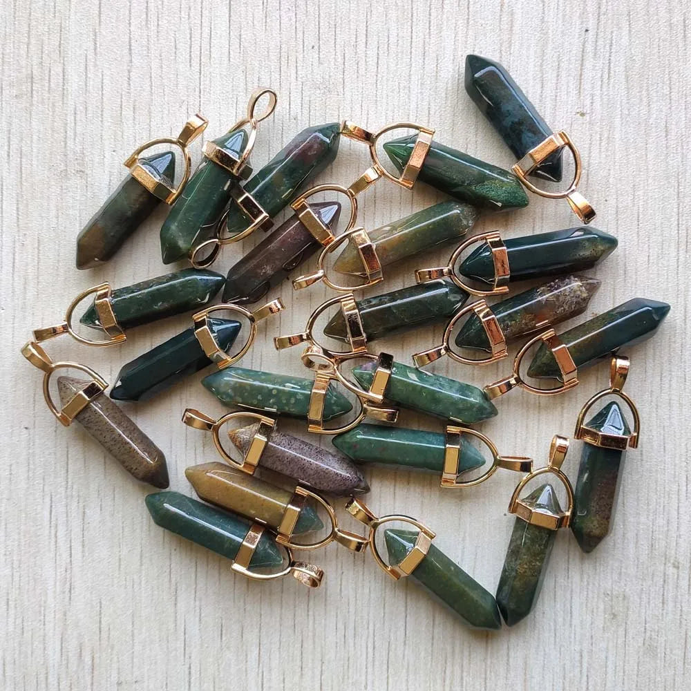 Natural Gem stone Quartz crystal green aventurine pendulum pillar pendants for jewelry making 24pcs/lot Wholesale fast shipping