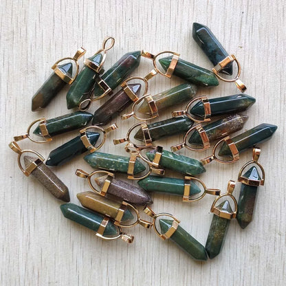 Natural Gem stone Quartz crystal green aventurine pendulum pillar pendants for jewelry making 24pcs/lot Wholesale fast shipping