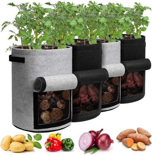 2 Size Felt plant grow bags nonwoven fabric garden potato pot greenhouse vegetable growing bags moisturizing vertical tools - AMULET RING STORE