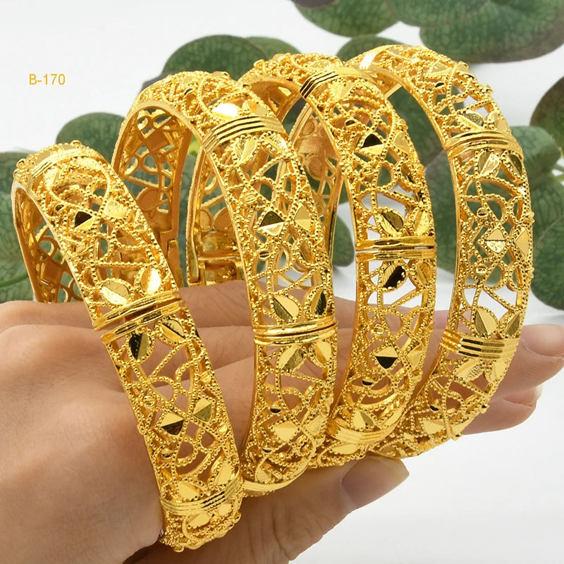 ANIID Women Charm Bracelet Bangle 24K Gold Color Jewelry Dubai Flower Bangle Brand African Designer Ethiopian Hawaiian Jewelry - AMULET RING STORE