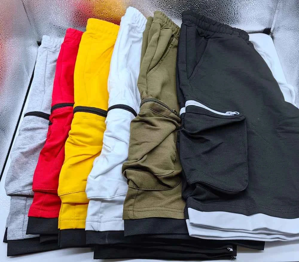 Mens Summer Cargo Shorts Cotton Workout Fitness Shorts Breathable Jogger Training Gyms Bodybuilding Multi Pocket Yellow Shorts
