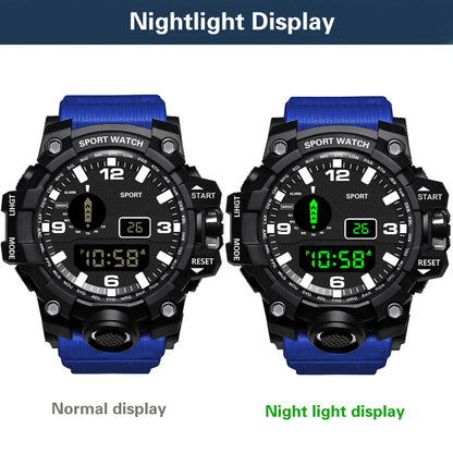 Fashion Men's Watch Sports Electronic Wristwatch Large dial Multifunctional Waterproof Luminous Alarm Kids Male's Military Watch - AMULET RING STORE