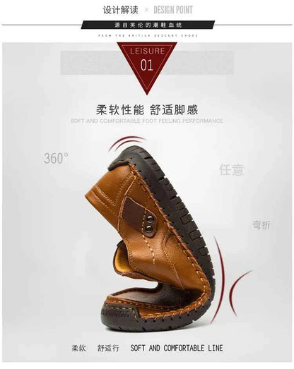 New Handmade Leather Men Shoes Casual Comfortable Men Loafers Slip On Leather Shoes Men Flats Hot Sale Outdoor  Walking Shoes