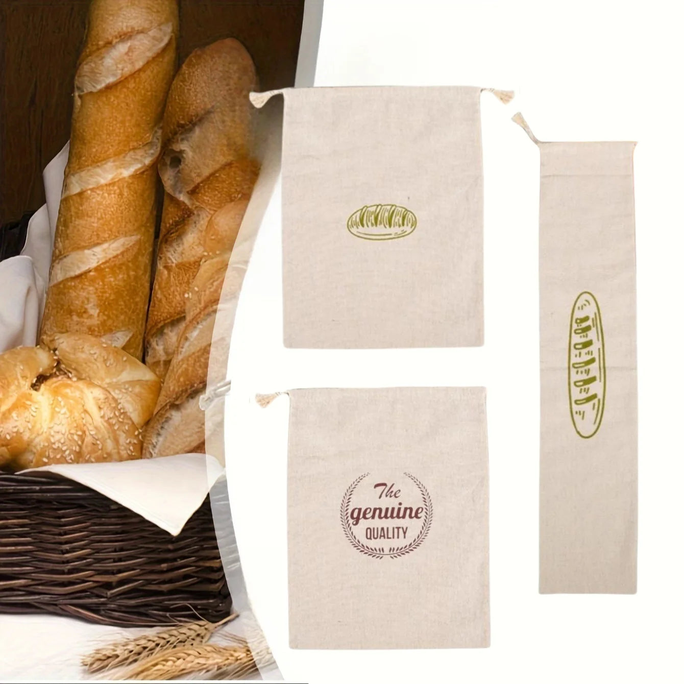 1/6pcs Reusable Linen Bread Bag Baking Storage Container for Toast Unbleached Preservation Bag with Drawstring Kitchen Organizer - AMULET RING STORE