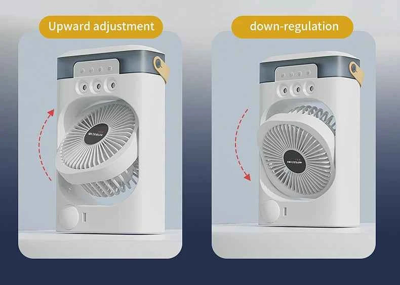 Portable air conditioning fan household 5000 mA desk humidifier small fan office three hole spray fan with color night light
