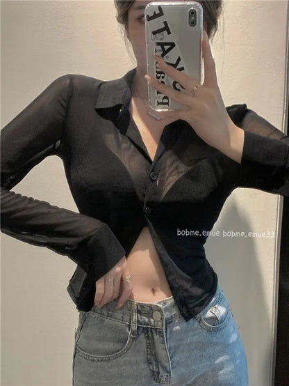 Bla Lace irt Sexy Thin Sun Protection Women's Summer New Pure Desire Versatile Slim ort Top Korean Sle Collar Lo... - AMULET RING STORE