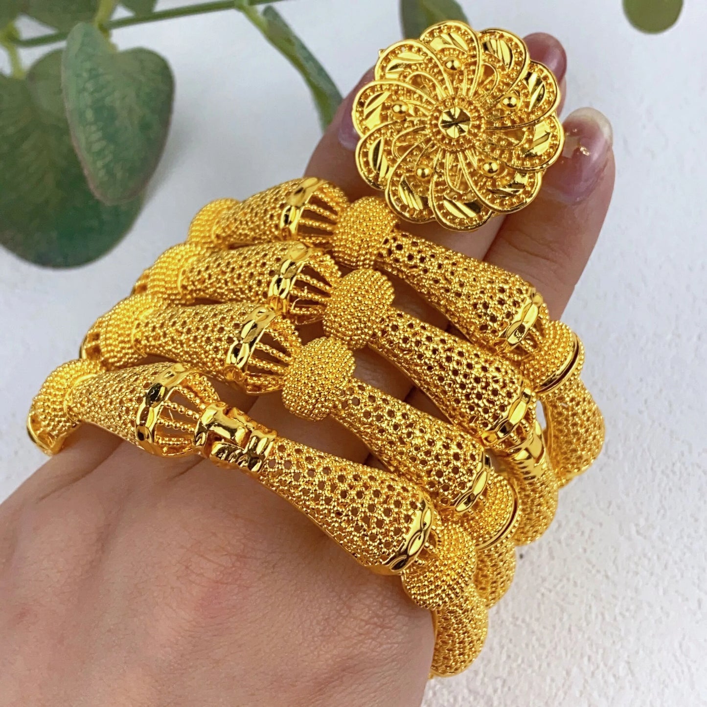 ANIID Women Charm Bracelet Bangle 24K Gold Color Jewelry Dubai Flower Bangle Brand African Designer Ethiopian Hawaiian Jewelry - AMULET RING STORE