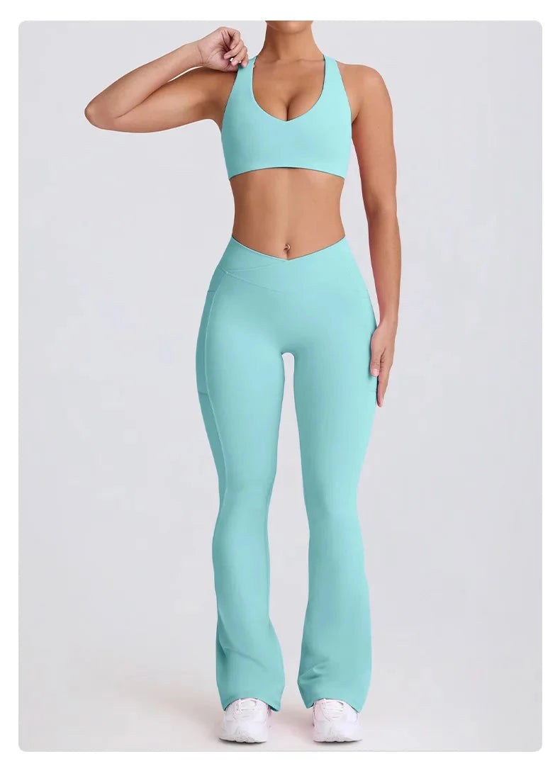 2PCS Yoga Set Women Sports Bra Sexy Gym Top Cross Strap Breathable Fitness Bra Peach Hip Yoga Pants Workout Clothes Sportswear