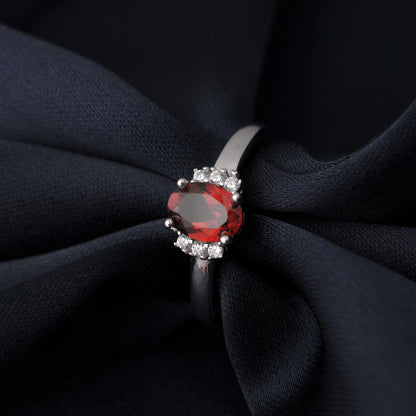 Potiy Natural Oval Shape Sky Blue Topaz Garnet Ring 925 Sterling Silver for Women Daily Wedding Party Jewelry